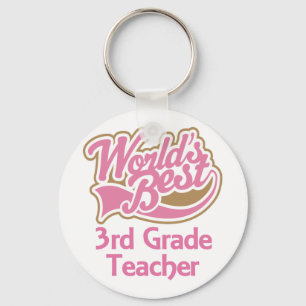 Cute Pink Worlds Best 3rd Grade Teacher Key Ring