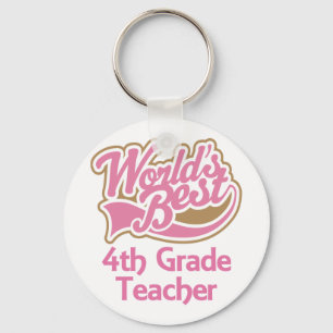 Cute Pink Worlds Best 4th Grade Teacher Key Ring