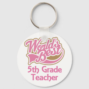 Cute Pink Worlds Best 5th Grade Teacher Key Ring