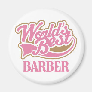 Cute Pink Worlds Best Barber Magnet