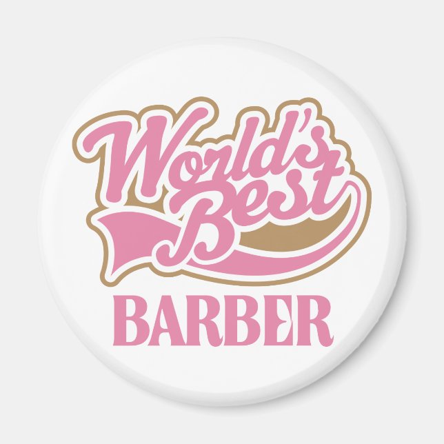Cute Pink Worlds Best Barber Magnet (Front)
