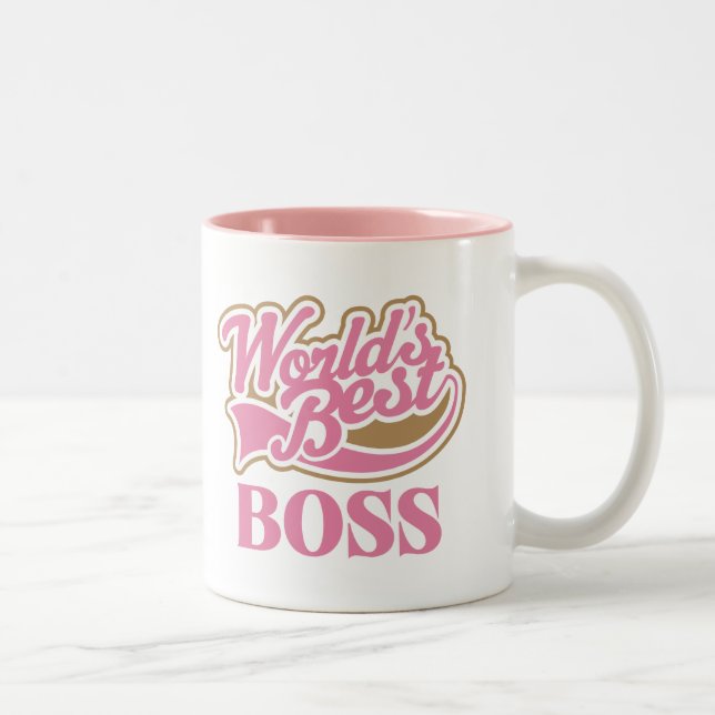 Cute Pink Worlds Best Boss Two-Tone Coffee Mug (Right)