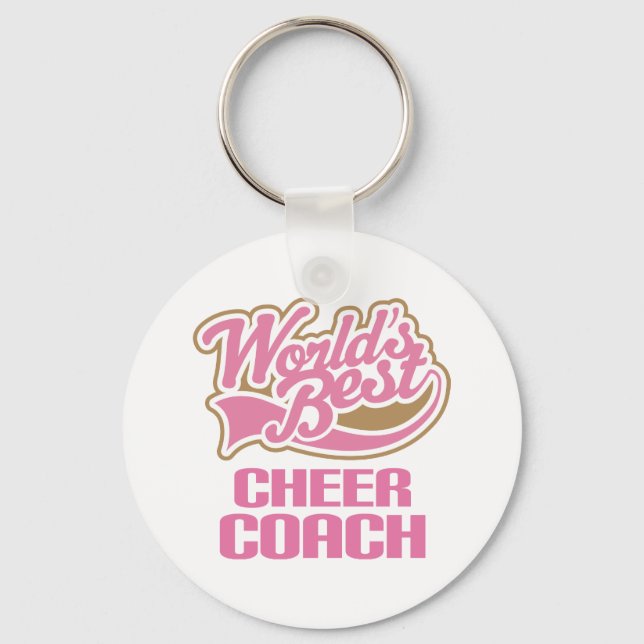 Cute Pink Worlds Best Cheer Coach Key Ring (Front)