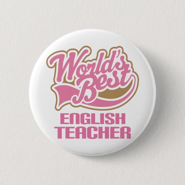 Cute Pink Worlds Best English Teacher 6 Cm Round Badge (Front)