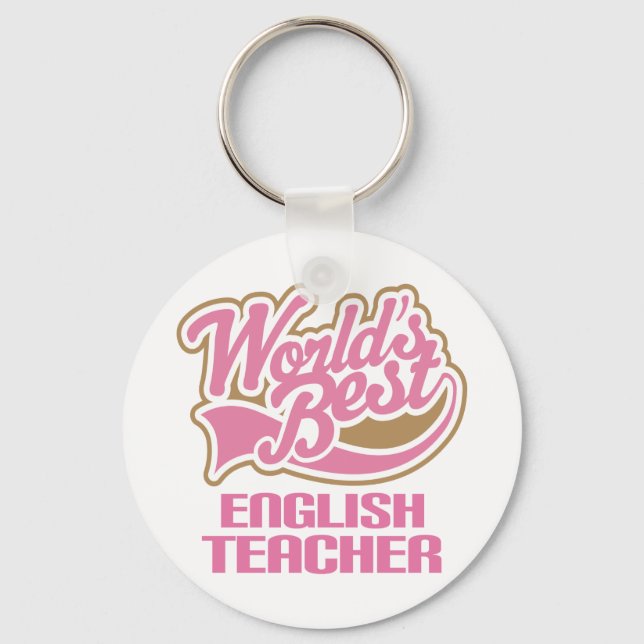 Cute Pink Worlds Best English Teacher Key Ring (Front)