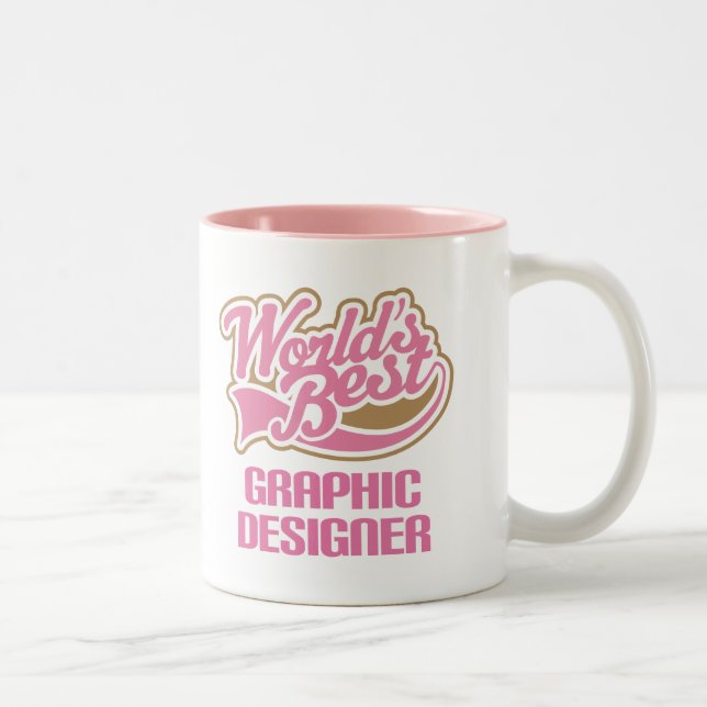Cute Pink Worlds Best Graphic Designer Two-Tone Coffee Mug (Right)