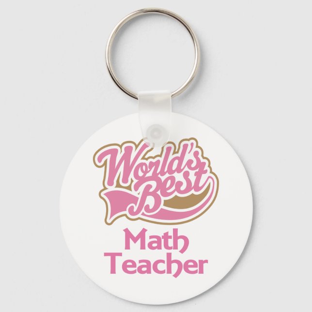 Cute Pink Worlds Best Math Teacher Key Ring (Front)