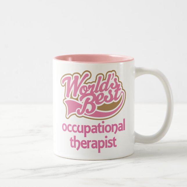 Cute Pink Worlds Best Occupational Therapist Two-Tone Coffee Mug (Right)