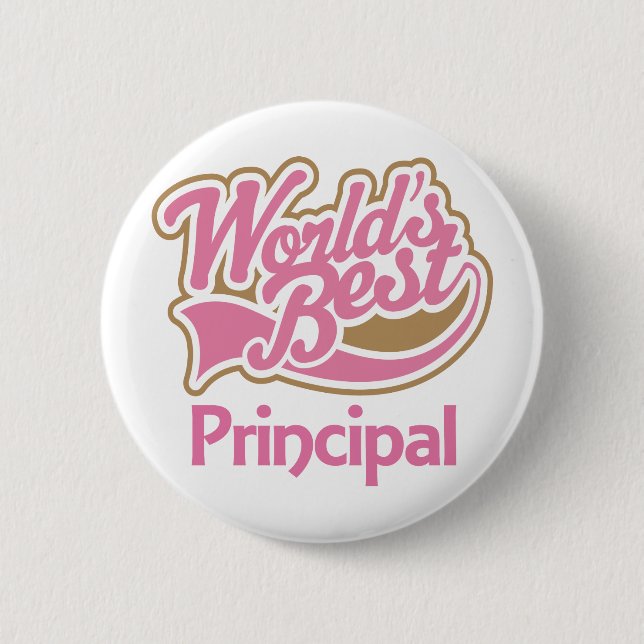 Cute Pink Worlds Best Principal 6 Cm Round Badge (Front)