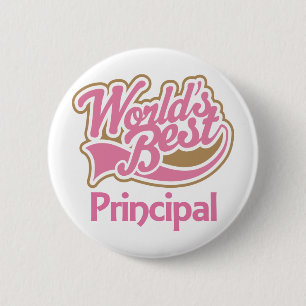 Cute Pink Worlds Best Principal 6 Cm Round Badge