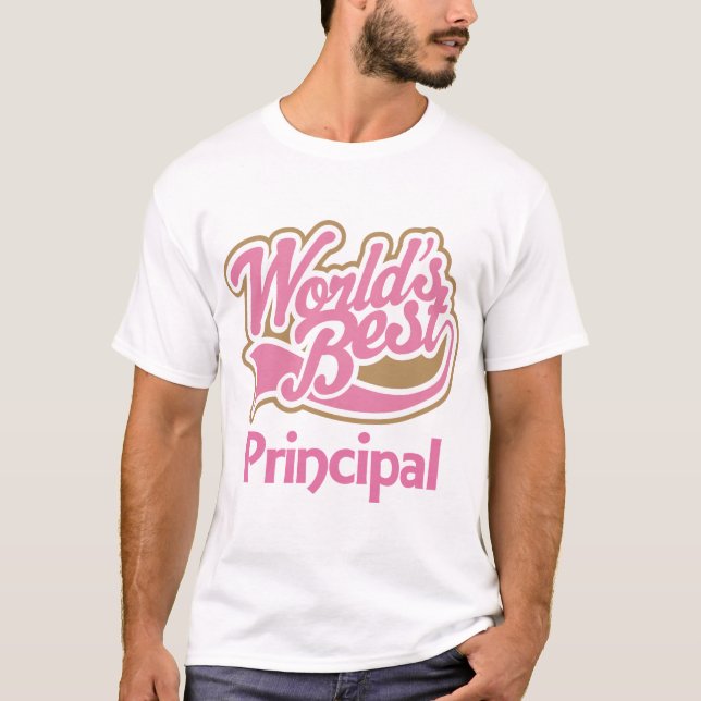 Cute Pink Worlds Best Principal T-Shirt (Front)