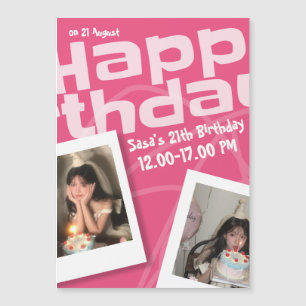 Cute Pink Y2K Polaroid Photo Custom Birthday Magnetic Invitation