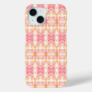 Cute Pink & Yellow Abstract Kaleidope Print iPhone 15 Case
