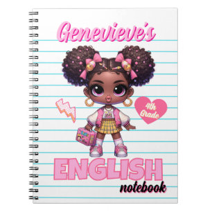 Cute Pink & Yellow Afro Puff School Girl Chic Not Notebook