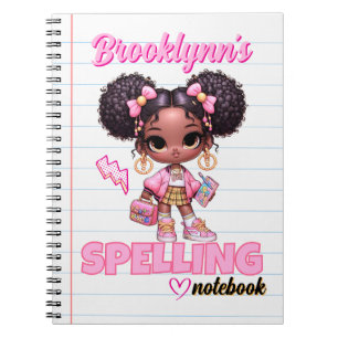 Cute Pink & Yellow Afro Puff School Girl Chic Notebook