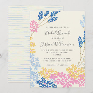 Cute Pink Yellow Blue Garden Floral Bridal Shower Invitation