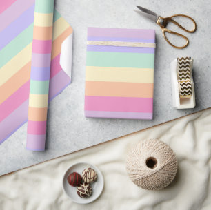 Cute Pink Yellow Blue Purple Pastel Colours Stripe Wrapping Paper