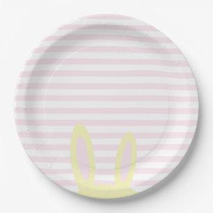 Cute Pink & Yellow Bunny Ears Easter Paper Plate