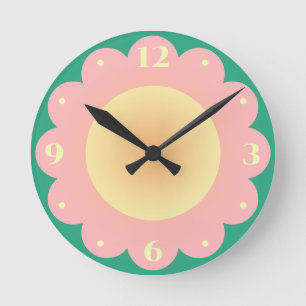Cute Pink Yellow Cartoon Flower Girls Round Clock