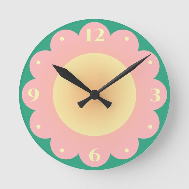 Cute Pink Yellow Cartoon Flower Girls Round Clock (Front)