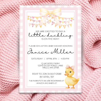 Cute Pink & Yellow Duckling Baby Shower Invitation