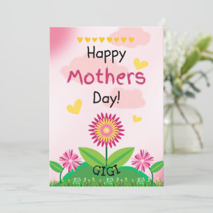 Cute Pink Yellow Flower Kids Mothers Day GIGI FLAT Card