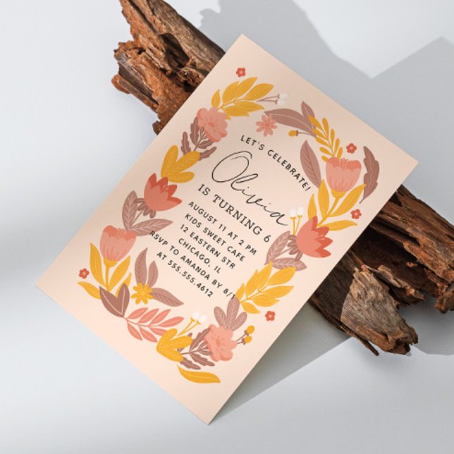 Cute pink yellow garden floral kids birthday party (Creator Uploaded)