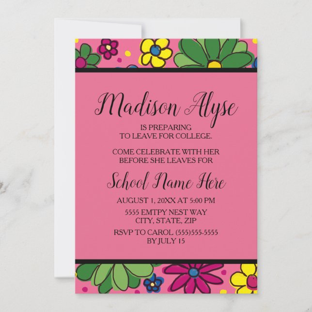 Cute Pink Yellow Green Floral Trunk Party Invitation (Front)