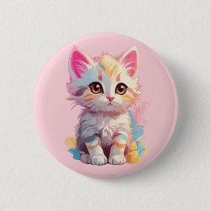 Cute Pink Yellow Kawaii Kitten 6 Cm Round Badge