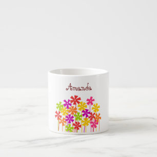 Cute pink yellow orange simple flower drawing name espresso cup