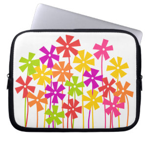 Cute pink yellow orange simple flowers drawing laptop sleeve