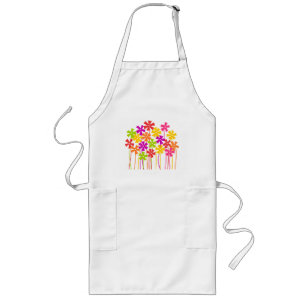 Cute pink yellow orange simple flowers drawing  long apron
