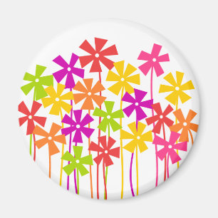 Cute pink yellow orange simple flowers drawing  magnet