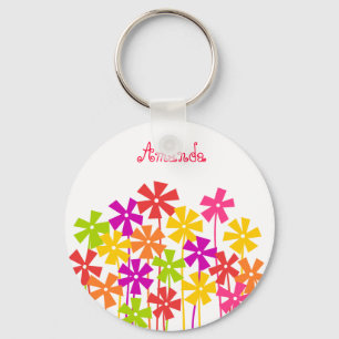 Cute pink yellow orange simple flowers name  key ring
