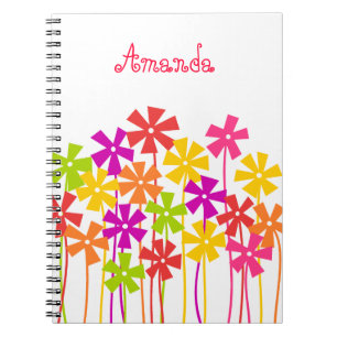 Cute pink yellow orange simple flowers name notebook