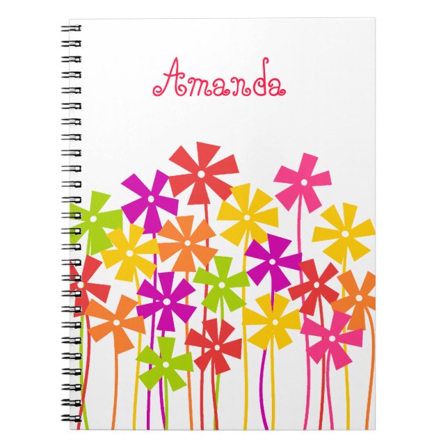Cute pink yellow orange simple flowers name  notebook (Front)