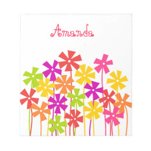 Cute pink yellow orange simple flowers name  notepad