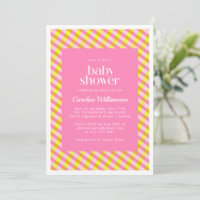 Cute Pink Yellow Plaid Pattern Baby Shower