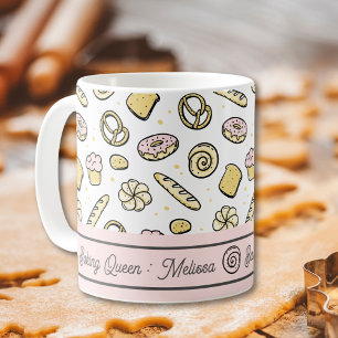 Cute Pink Yellow Sweet Cakes Doughnuts Baking Quee Coffee Mug