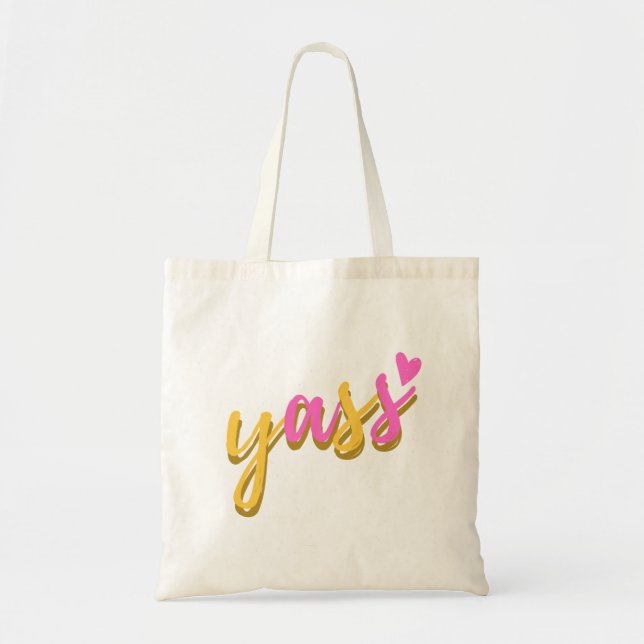 Cute Pink Yellow Yass Letter Tote Bag (Front)