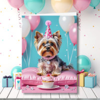 Cute Pink Yorkie Niece's Birthday