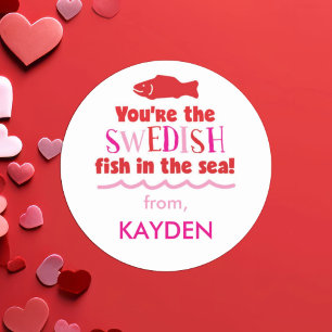 Cute Pink You're the Swedish Fish Valentine Day Classic Round Sticker