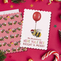 Cute Pink Yule Bee Merry and Bright Christmas