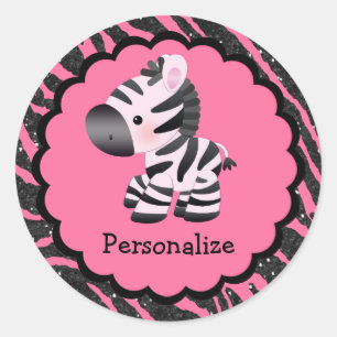 Cute Pink Zebra and Glitter Animal Print Stickers