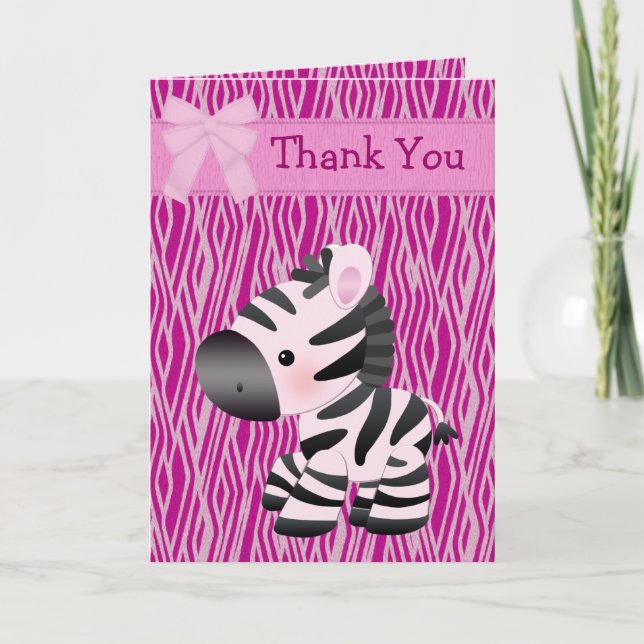 Cute Pink Zebra & Cupcake (inside) Thank You Card (Front)