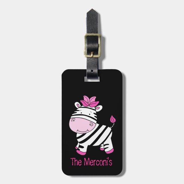 Cute Pink Zebra Customisable Luggage Tag (Front Vertical)
