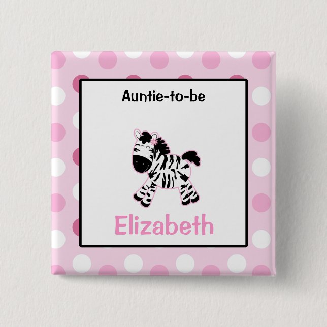 Cute Pink Zebra Customised name tag Button (Front)