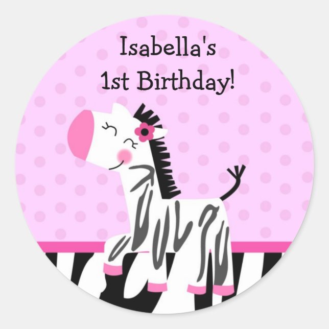 Cute Pink Zebra Favour Stickers (Front)