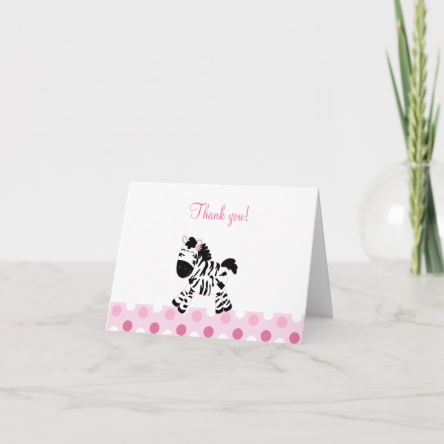 Cute Pink Zebra Folded Thank you notes (Front)