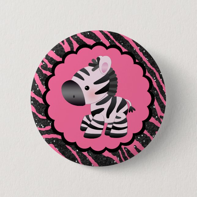 Cute Pink Zebra & Glitter Animal Print 6 Cm Round Badge (Front)